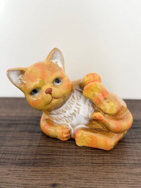 VTG Garden Ridge Ceramic Orange Tabby Kitten Cat Figurine Whimsical Kitsch Decor